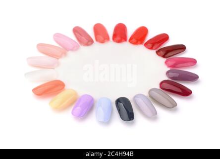 Nails polish manicure samples palette isolated on white Stock Photo