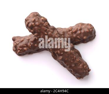 Top view of chocolate nut bars isolated on white Stock Photo