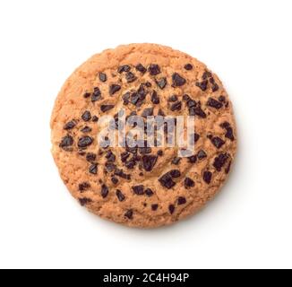Top view of single chocolate chip cookie isolated on white Stock Photo