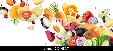 Falling vegetables isolated on white background Stock Photo