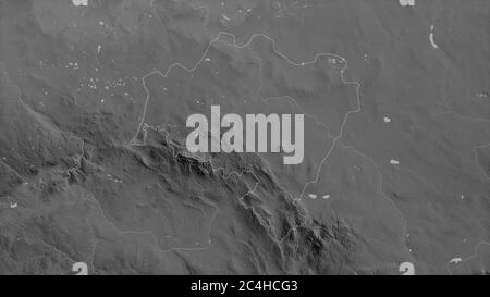 Lower Silesian, voivodeship of Poland. Grayscaled map with lakes and rivers. Shape outlined against its country area. 3D rendering Stock Photo