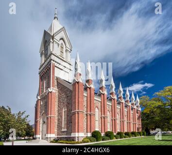 Box Elder Tabernacle of The Church of Jesus Christ of Latter-day Saints, Mormon church built in 1890, in Brigham City, Utah, USA Stock Photo