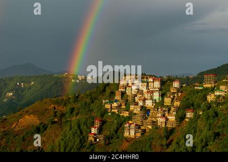 Double rainbow over Shimla, Himachal Pradesh, India Stock Photo