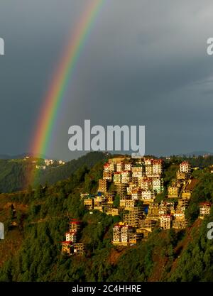 Double rainbow over Shimla, Himachal Pradesh, India Stock Photo