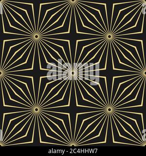 Geometric pattern with lines in the shape of a flower. Seamless background. Black and gold texture. Graphic modern pattern. Simple lattice graphic des Stock Vector