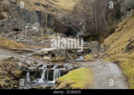 Waterfalls at Swinner Gill in Swaledale, Yorklshire Dales, UK Stock Photo