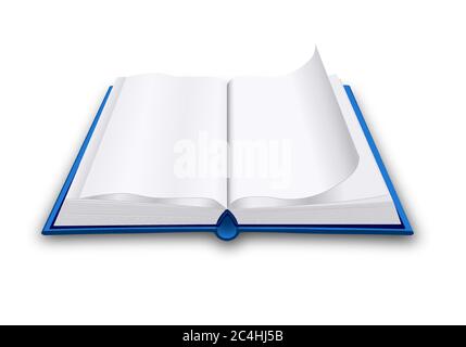 Open book with white pages. Perspective view. Single object isolated on a white background. Template or mockup for design. Vector illustration. Stock Vector