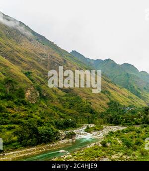 A mountain river, Gushaini, Tirthan Valley, Himachal Pradesh, India Stock Photo