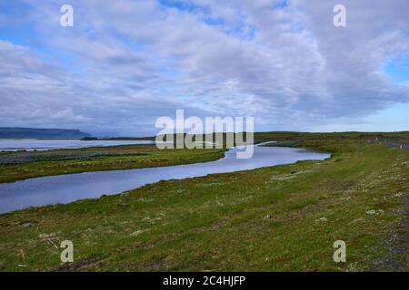 Kirkjubaejarklaustur, etheral landscapes during the mid-summer night in southern Iceland Stock Photo