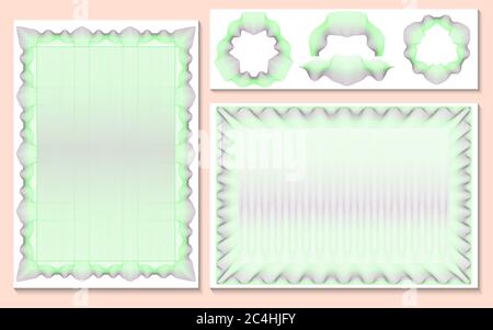 Set of Template for certificate, currency and diplomas additional design elements. Guilloche thin green lines. Vector illustration Stock Vector