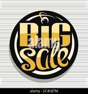 Vector logo for Big Sale, dark decorative pricetag for black friday or cyber monday sale with unique handwritten lettering for words big sale on grey Stock Vector