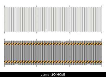 Corrugated metal fence on white background. Profiled panels sheet texture Stock Vector
