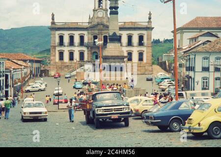 Praca Tiradentes in the 1980's in Ouro Preto, Brazil Stock Photo