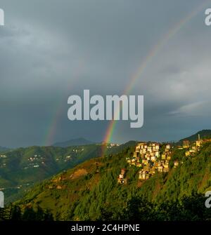 Double rainbow over Shimla, Himachal Pradesh, India Stock Photo