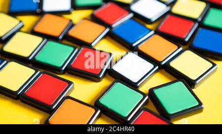 A lot of colorful square tiles for education concept Smart backdrop Multi-colored squares background Imagination concept Stock Photo