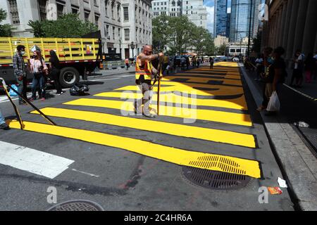 Brooklyn, NY, USA. 26th June, 2020. The Borough of Brooklyn unveils its Black Lives Matter Mural in front of Brooklyn Borough Hall in the downtown section of Brooklyn on June 26, 2020 in Brooklyn, New York City. Credit: Mpi43/Media Punch/Alamy Live News Stock Photo