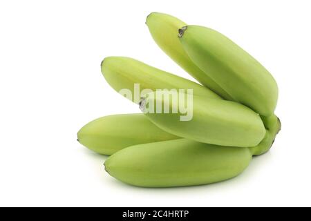 a bunch of small snack bananas on a white background Stock Photo