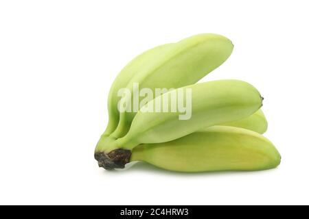 a bunch of small snack bananas on a white background Stock Photo