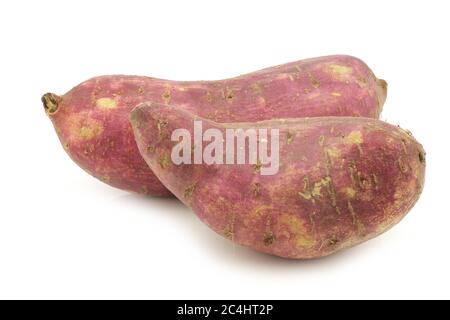 freshly harvested sweet potatoes on a white background Stock Photo