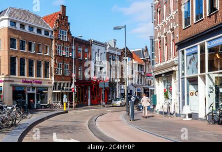 View of the Voorstraat on a sunny afternoon. The Voorstraat is part of the old Utrecht city center. The Netherlands. Stock Photo