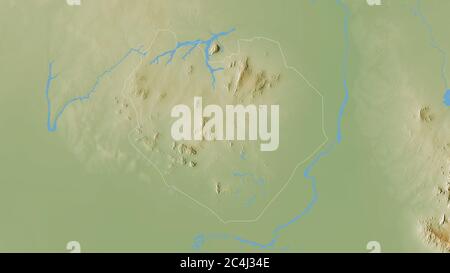 South Kurdufan, state of Sudan. Colored shader data with lakes and rivers. Shape outlined against its country area. 3D rendering Stock Photo