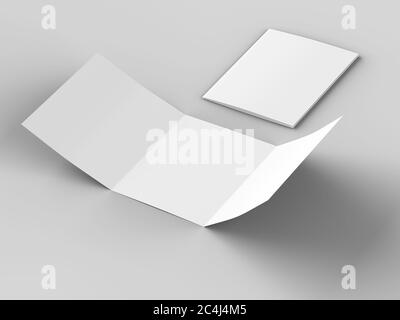 Open tri-folded leaflet in square format Stock Photo