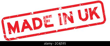 Grunge red made in UK (United Kingom) square rubber seal stamp on white background Stock Vector