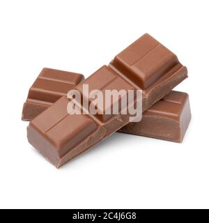Bar of milk chocolate and pieces close up isolated on white background Stock Photo
