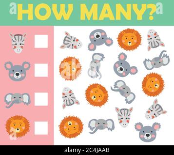 Cartoon Illustration of Education Counting Game for Preschool Children. Stock Vector