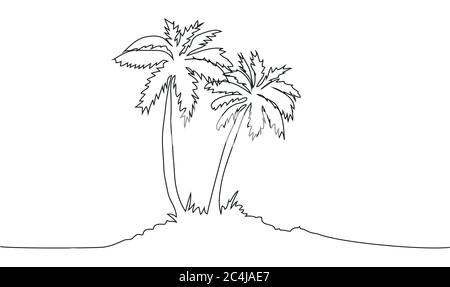 Continuous line drawing of coconut trees, nature concept, summer Stock Vector