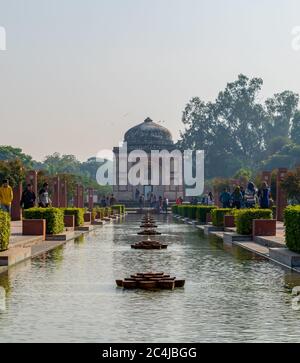Sunder Nursery, Delhi, India-Feb, 2020 : a view of the fountains in front of the Sunderwala burj, Sunder Nursery, Delhi, India Stock Photo