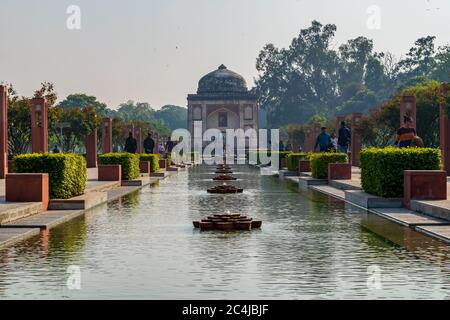 Sunder Nursery, Delhi, India-Feb, 2020 : a view of the fountains in front of the Sunderwala burj, Sunder Nursery, Delhi, India Stock Photo