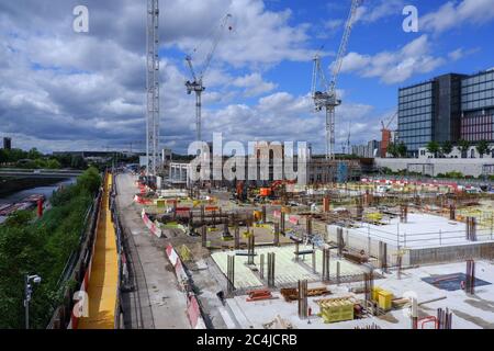 London, England – 2020 : construction site of  East Bank/ Stratford Waterfront, Queen Elizabeth Olympic Park Stock Photo