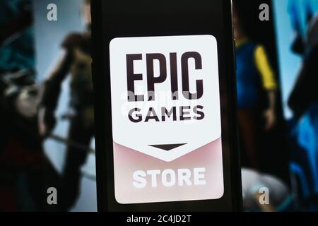 App Store vs Epic Games. Concept. App Store icon seen on ipad and Epic Games  Fortnight icon seen on android phone. Selective focus. Stafford, UK, May  Stock Photo - Alamy