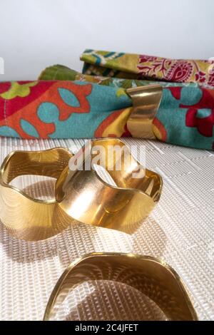 Solid brass napkin rings, USA Stock Photo