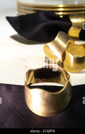 Solid brass napkin rings, USA Stock Photo