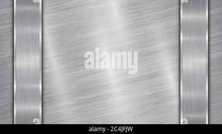 Background in silver and gray colors, consisting of a shiny metallic surface and two vertical polished plates located left and right, with a metal tex Stock Vector