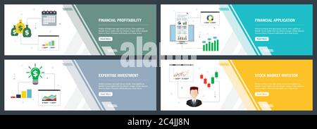 Web banners concept in vector with financial profitability, financial application, expertise investment and stock market investor. Internet website ba Stock Vector