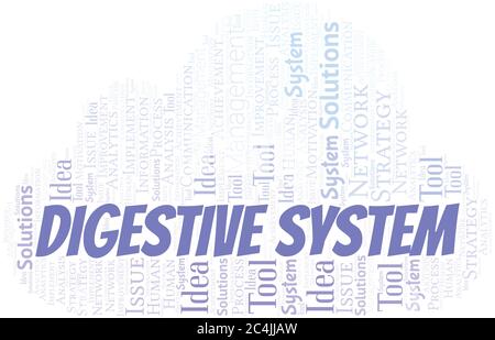 Digestive System typography vector word cloud. Wordcloud collage made with the text only. Stock Vector