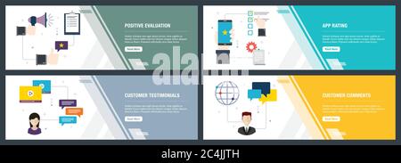 Vector set of vertical web banners with positive evaluation, app rating, customer testimonials and customer comments. Vector banner template for websi Stock Vector