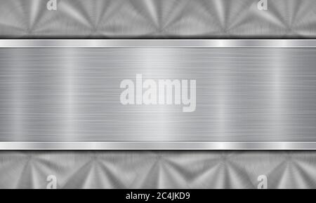 Abstract metal background in silver colors, consisting of a metallic surface with circular brushed texture and polished metal plate with shiny edges Stock Vector