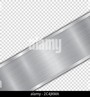 Polished plate in silver colors with metal texture, glares and shiny edges. With shadow on transparent background Stock Vector