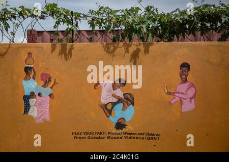 Gulu, Northern Region, Uganda. 13th May, 2020. Paintings hanging on the walls at a shelter for domestic violence victims carry messages warning against family abuse. There are concerns about a rise in domestic violence during the coronavirus pandemic. Credit: Sally Hayden/SOPA Images/ZUMA Wire/Alamy Live News Stock Photo