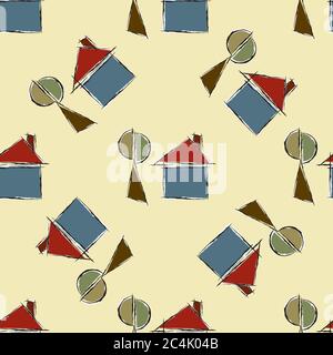 Seamless pattern with countryside house Stock Vector