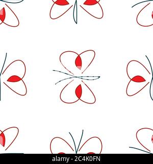 Seamless pattern with red butterfly Stock Vector