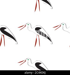 seamless pattern with white stork Stock Vector