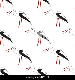 seamless pattern with white stork Stock Vector