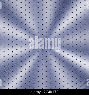 Abstract shiny metal background in blue color with circular brushed texture and hexagonal holes Stock Vector