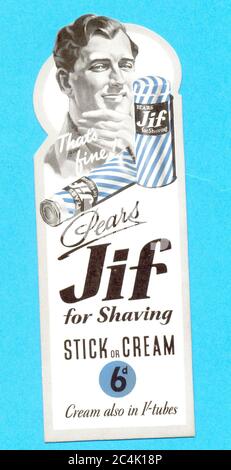 https://l450v.alamy.com/450v/2c4k18p/bookmark-showing-dennis-compton-advertising-pears-jif-shaving-stick-1950s-2c4k18p.jpg