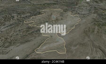 Zoom in on Ghazni (province of Afghanistan) outlined. Oblique perspective. Satellite imagery. 3D rendering Stock Photo
